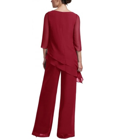 Women's Wedding Chiffon Pant Suit Elegant 2 Piece Set Mother of Bride Wear 1-red $38.85 Suits