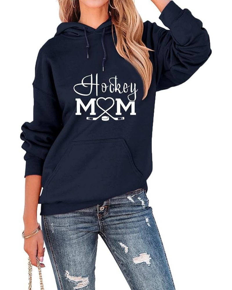 Hockey Mom Hoodie Top Womens Long Sleeve Hockey Graphic Shirts Casual Hockey Player Moms Gifts Sports Sweatshirt Navy Blue $1...