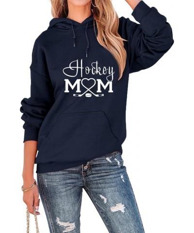 Hockey Mom Hoodie Top Womens Long Sleeve Hockey Graphic Shirts Casual Hockey Player Moms Gifts Sports Sweatshirt Navy Blue $1...