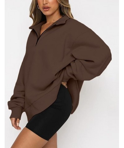 Womens 1/4 Zip Pullover Long Sleeve Sweatshirt Quarter Zip Hoodies Brown $13.60 Hoodies & Sweatshirts