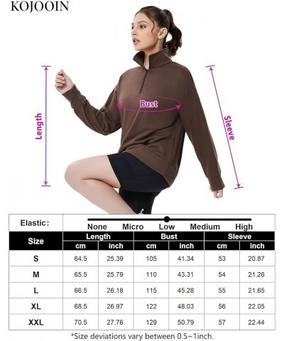 Womens 1/4 Zip Pullover Long Sleeve Sweatshirt Quarter Zip Hoodies Brown $13.60 Hoodies & Sweatshirts