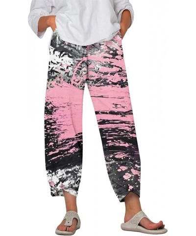 2023 Womens Cotton Linen Pants Fashion Retro Bohemian Beach Wide-Leg Trousers Summer Ladies Nine-Point Harem Pants Pink43 $8....