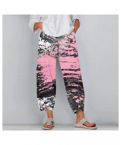 2023 Womens Cotton Linen Pants Fashion Retro Bohemian Beach Wide-Leg Trousers Summer Ladies Nine-Point Harem Pants Pink43 $8....