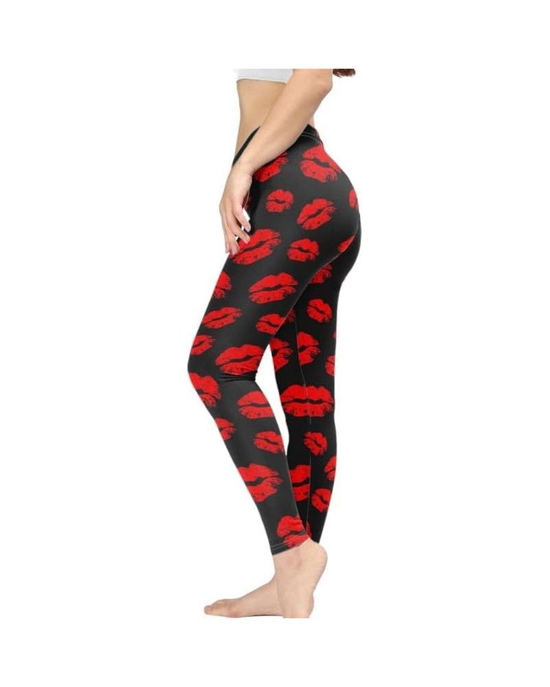 Hawaii Floral Women's Long Leggings, Van Gogh Art High Waist Workout Tight, Cute Girl Stretchy Soft Tights Plus Size Red Lips...