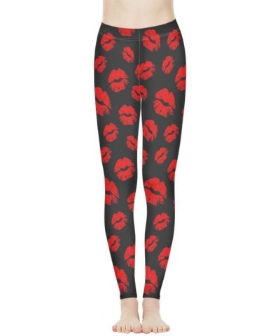 Hawaii Floral Women's Long Leggings, Van Gogh Art High Waist Workout Tight, Cute Girl Stretchy Soft Tights Plus Size Red Lips...