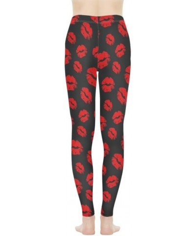 Hawaii Floral Women's Long Leggings, Van Gogh Art High Waist Workout Tight, Cute Girl Stretchy Soft Tights Plus Size Red Lips...