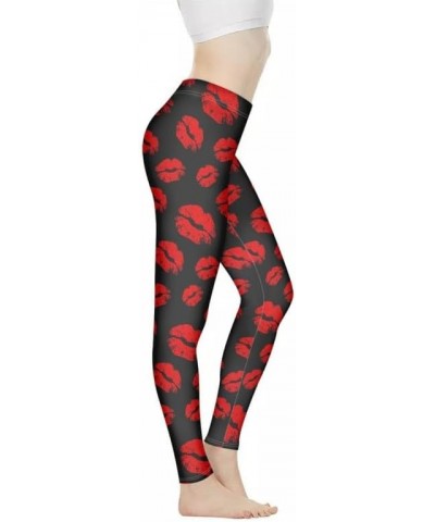 Hawaii Floral Women's Long Leggings, Van Gogh Art High Waist Workout Tight, Cute Girl Stretchy Soft Tights Plus Size Red Lips...