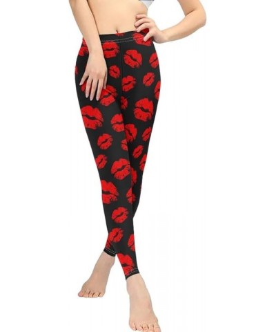 Hawaii Floral Women's Long Leggings, Van Gogh Art High Waist Workout Tight, Cute Girl Stretchy Soft Tights Plus Size Red Lips...