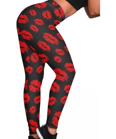 Hawaii Floral Women's Long Leggings, Van Gogh Art High Waist Workout Tight, Cute Girl Stretchy Soft Tights Plus Size Red Lips...