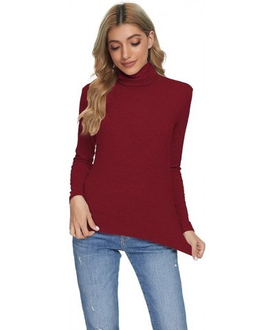 Womens Long Sleeve Turtleneck Lightweight Slim Active Shirt Wine Red $11.21 Underwear