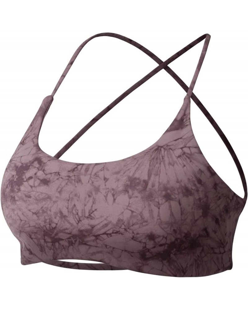 Pearl Women's Sports Bra Strappy Criss Cross Back Bra Backless Removable Padded Yoga Crop Top 1 Tie Dye Burgundy $18.87 Bras