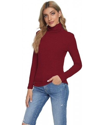 Womens Long Sleeve Turtleneck Lightweight Slim Active Shirt Wine Red $11.21 Underwear