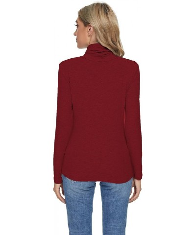 Womens Long Sleeve Turtleneck Lightweight Slim Active Shirt Wine Red $11.21 Underwear