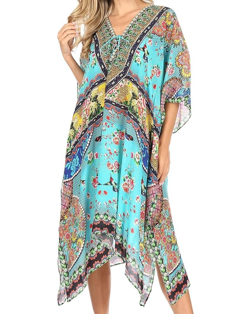 Kristy Long Tall Lightweight Caftan Dress/Cover Up with V-Neck Jewels Turquoise $21.15 Swimsuits