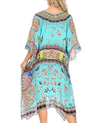 Kristy Long Tall Lightweight Caftan Dress/Cover Up with V-Neck Jewels Turquoise $21.15 Swimsuits