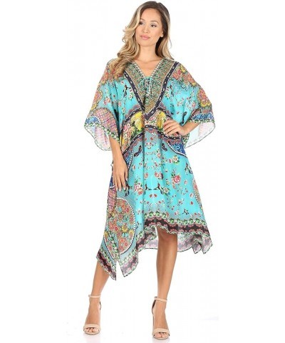 Kristy Long Tall Lightweight Caftan Dress/Cover Up with V-Neck Jewels Turquoise $21.15 Swimsuits