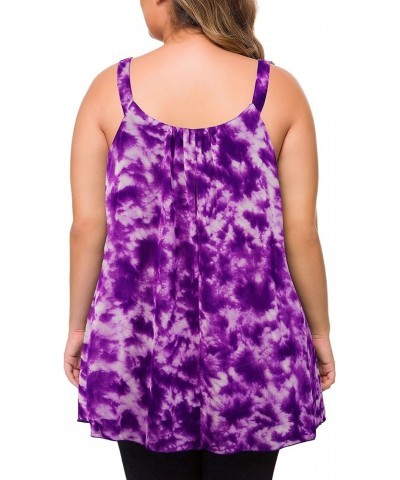 Women's Plus Size Cami Casual Pleated Chiffon Tank Top with Beaded Strap Tie Dye Purple $9.27 Tanks