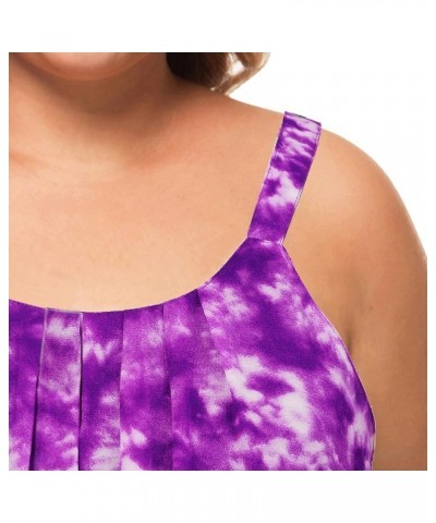 Women's Plus Size Cami Casual Pleated Chiffon Tank Top with Beaded Strap Tie Dye Purple $9.27 Tanks