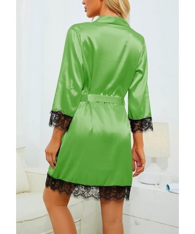 Women's 4pcs Sleepwear Satin Floral Lace Trim Cami Pajama Set with Robe Green $17.66 Sleep & Lounge