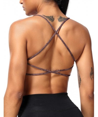 Pearl Women's Sports Bra Strappy Criss Cross Back Bra Backless Removable Padded Yoga Crop Top 1 Tie Dye Burgundy $18.87 Bras