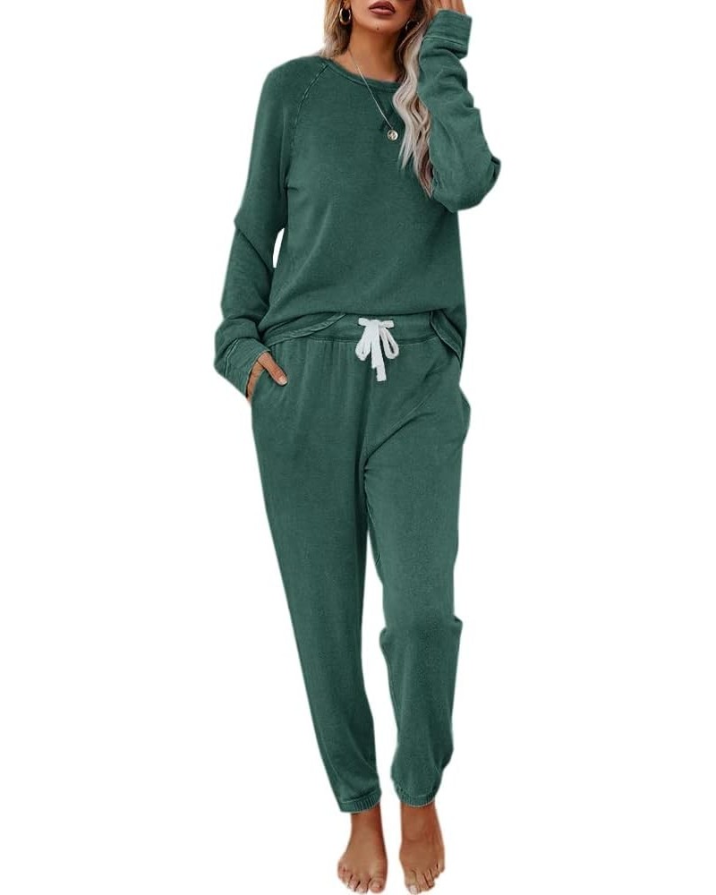 Women's Solid Sweatsuit Set 2 Piece Long Sleeve Pullover and Drawstring Sweatpants Sport Outfits Sets A-dark Green $24.11 Act...