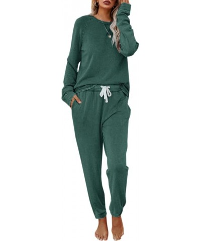 Women's Solid Sweatsuit Set 2 Piece Long Sleeve Pullover and Drawstring Sweatpants Sport Outfits Sets A-dark Green $24.11 Act...