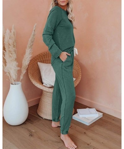 Women's Solid Sweatsuit Set 2 Piece Long Sleeve Pullover and Drawstring Sweatpants Sport Outfits Sets A-dark Green $24.11 Act...