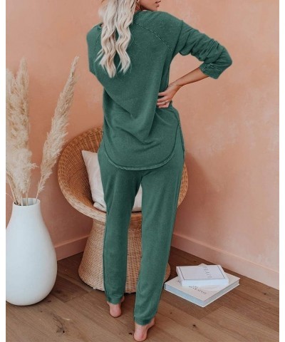 Women's Solid Sweatsuit Set 2 Piece Long Sleeve Pullover and Drawstring Sweatpants Sport Outfits Sets A-dark Green $24.11 Act...