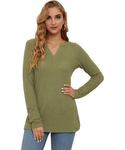 Women's Waffle Knit Long Sleeve Tunic Tops V Neck Henley Loose Blouses Shirts Army Green $13.24 Tops