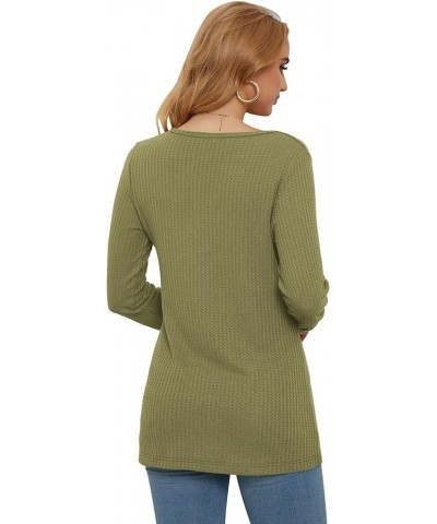 Women's Waffle Knit Long Sleeve Tunic Tops V Neck Henley Loose Blouses Shirts Army Green $13.24 Tops