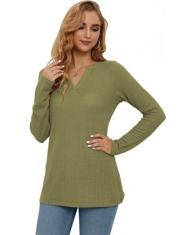 Women's Waffle Knit Long Sleeve Tunic Tops V Neck Henley Loose Blouses Shirts Army Green $13.24 Tops