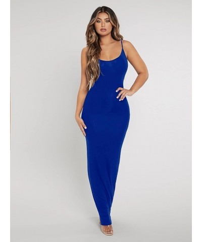 Women's Sleeveless Long Bodycon Maxi Tank Scoop Neck Casual Pencil Dress Cobalt Blue $12.74 Dresses