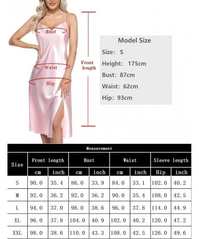 Women's Silk Nightgown Satin Slip Spaghetti Strap Chemises Dress Sleepwear Sexy V Neck Nightwear Sleepshirt Side Split-pink $...