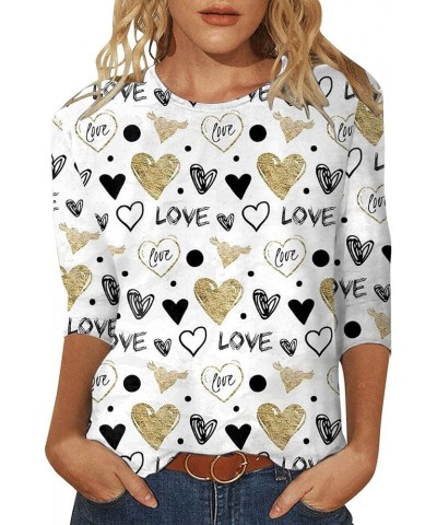 Valentine Day Shirt for Women 3/4 Sleeve Cute Love Hearts Graphic Tees Casual Fashion Tops Blouse 012-white $9.89 Activewear