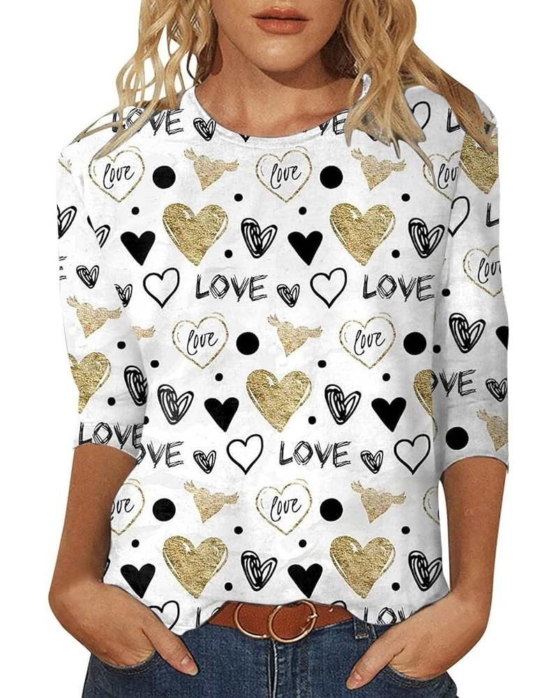 Valentine Day Shirt for Women 3/4 Sleeve Cute Love Hearts Graphic Tees Casual Fashion Tops Blouse 012-white $9.89 Activewear