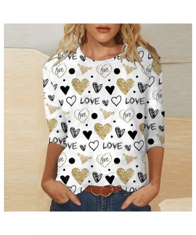 Valentine Day Shirt for Women 3/4 Sleeve Cute Love Hearts Graphic Tees Casual Fashion Tops Blouse 012-white $9.89 Activewear