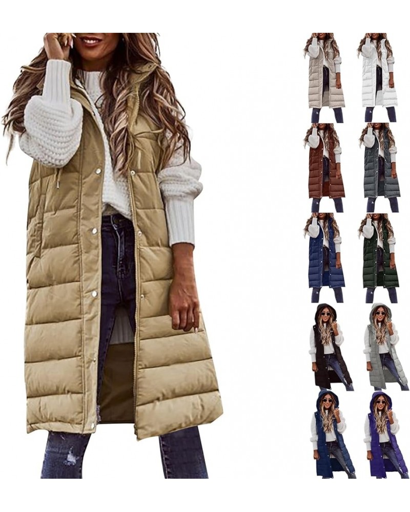 Women Long Puffer Vest Oversized Sleeveless Quilted Vest Zipper Hooded Puffy Jacket Plus Size Down Vest Outerwear A-black $13...