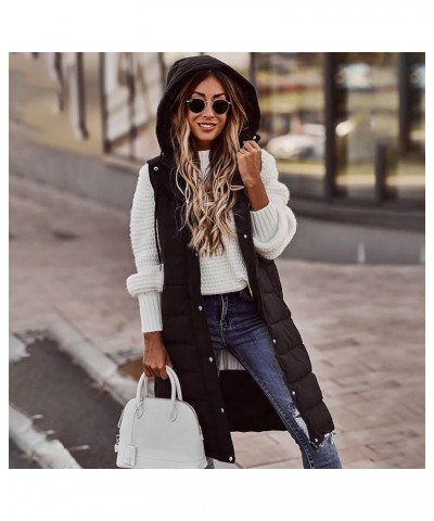 Women Long Puffer Vest Oversized Sleeveless Quilted Vest Zipper Hooded Puffy Jacket Plus Size Down Vest Outerwear A-black $13...