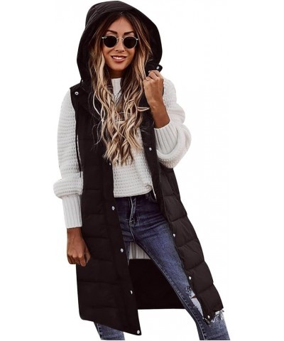 Women Long Puffer Vest Oversized Sleeveless Quilted Vest Zipper Hooded Puffy Jacket Plus Size Down Vest Outerwear A-black $13...