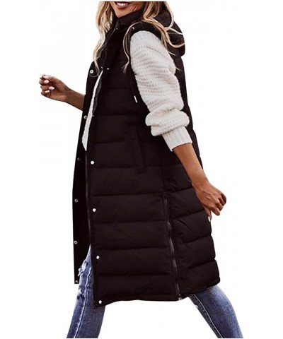 Women Long Puffer Vest Oversized Sleeveless Quilted Vest Zipper Hooded Puffy Jacket Plus Size Down Vest Outerwear A-black $13...