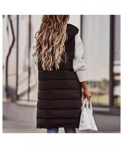 Women Long Puffer Vest Oversized Sleeveless Quilted Vest Zipper Hooded Puffy Jacket Plus Size Down Vest Outerwear A-black $13...