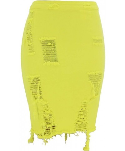 Women's Stretchy High Waist Butt-Lifting Bodycon Ripped Denim Pencil Skirt Yellow $11.87 Skirts