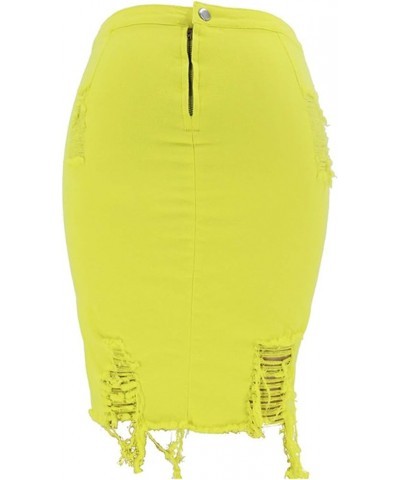 Women's Stretchy High Waist Butt-Lifting Bodycon Ripped Denim Pencil Skirt Yellow $11.87 Skirts