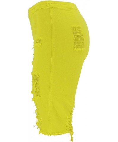 Women's Stretchy High Waist Butt-Lifting Bodycon Ripped Denim Pencil Skirt Yellow $11.87 Skirts