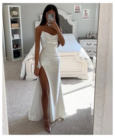 Strapless Satin Bridesmaid Dresses Long for Women Formal Pleated Mermaid Corset Prom Dress with Slit Rust $43.19 Dresses