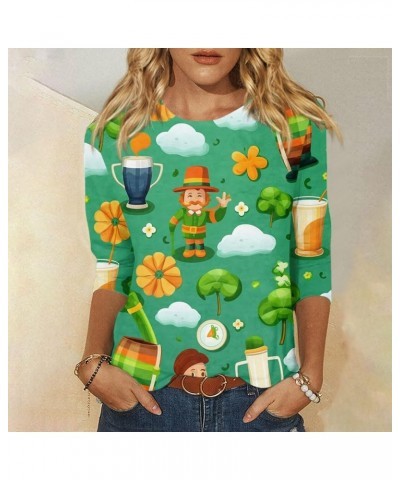 St Patricks Day Shirt Women Women Shirts and Blouses Women's St Patrick's Day Shirts 3/4 Sleeve Shamrock Pullover Casual Tops...