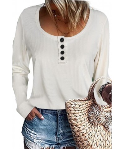 Womens Fall Fashion 2024 Henley Shirts Long/Short Sleeve Tops Summer Blouses Dressy Casual Sweater Basic Shirt A0001-white $1...