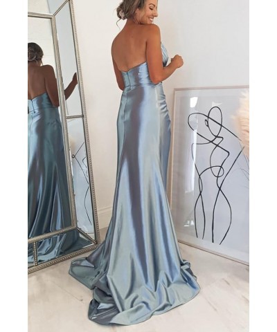 Strapless Satin Bridesmaid Dresses Long for Women Formal Pleated Mermaid Corset Prom Dress with Slit Rust $43.19 Dresses