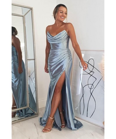 Strapless Satin Bridesmaid Dresses Long for Women Formal Pleated Mermaid Corset Prom Dress with Slit Rust $43.19 Dresses