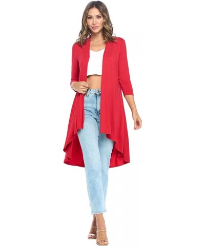 Women's 3/4 Sleeve Soft Open Front Casual Flowy Long Viscose Made from Bamboo Cardigan Red $15.84 Sweaters